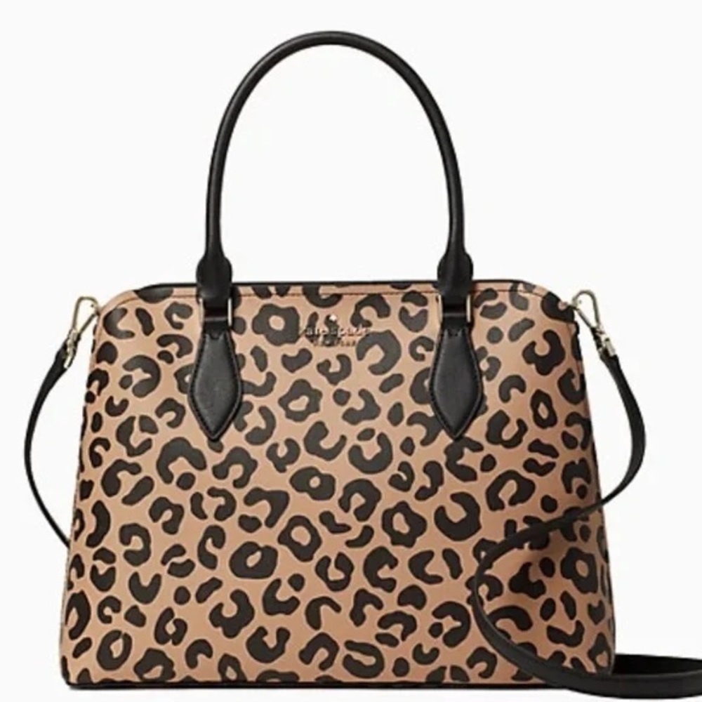 New Kate Spade New York Darcy Leopard Cheetah Large Satchel Shoulder Bag Purse - Picture 3 of 17